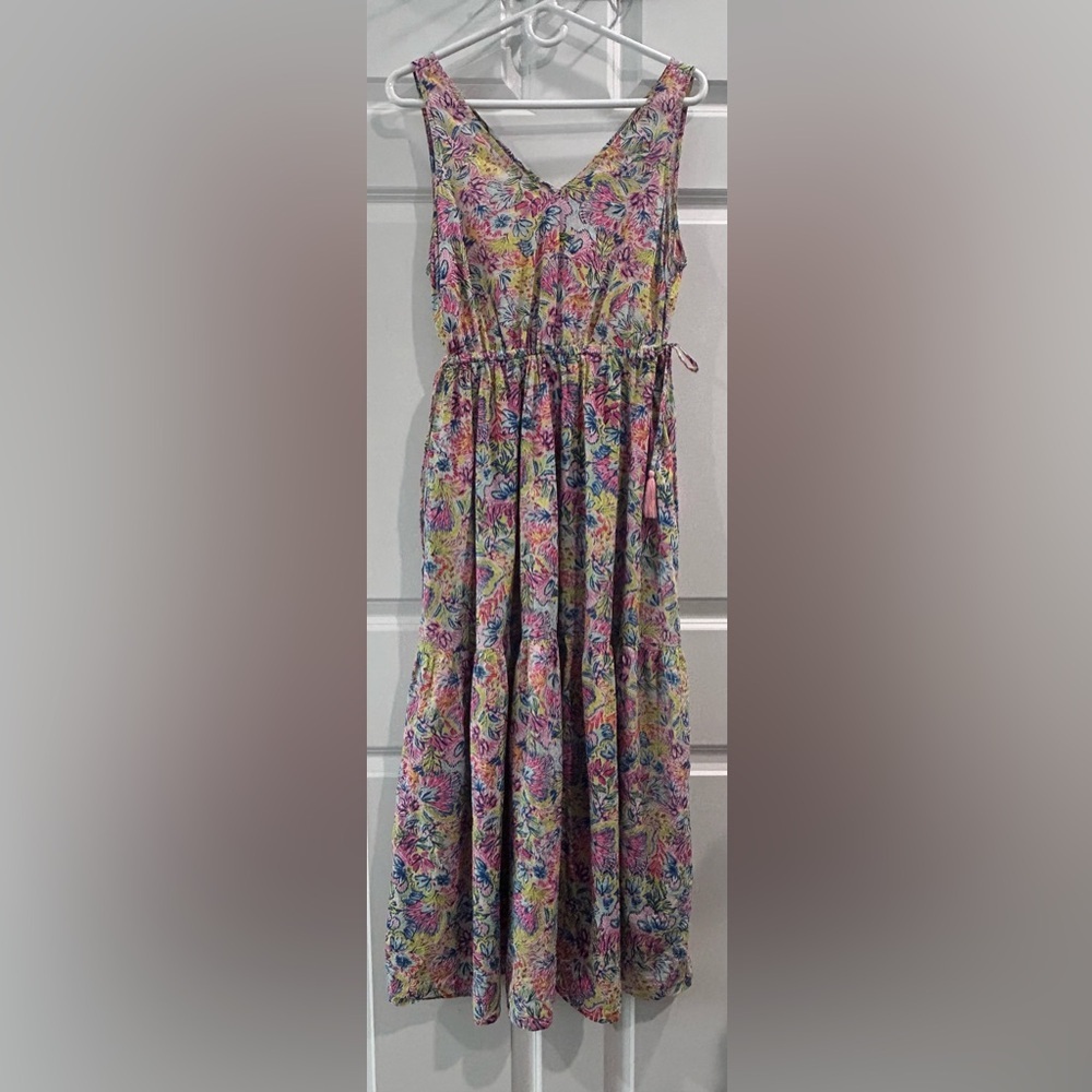Stella Parker Pastel Floral Cotton Maxi Dress Sz M Feminine Watercolor Spring